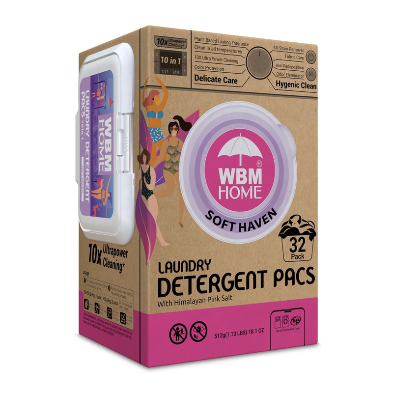 WBM Home Laundry Pods, Total 128 Count | Specially Designed for Undergarments With Soft Heaven Fragrance | Laundry Detergent Pods Formulated With Plant-Based Formula and Gentle Stain Remover - Image 1